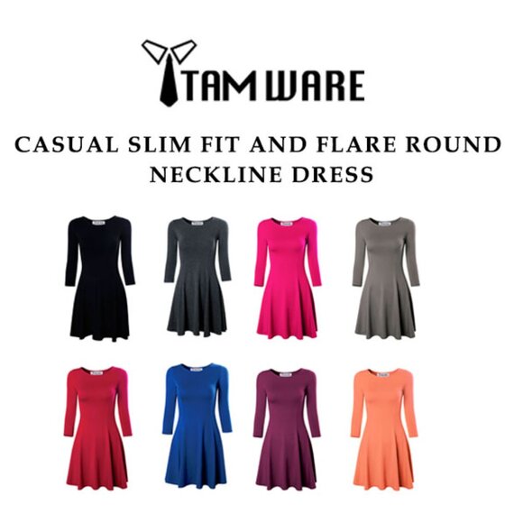 NWT Tam Ware Blue Casual 2/3 Sleeve Skater Fit & Flare Dress Large - Picture 5 of 5